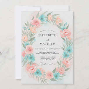 Aqua-Korallen-Blüten-Hochzeit Einladung