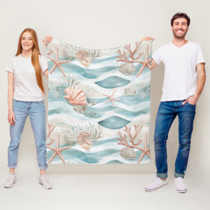 Aqua Korallen Botanisches Küstenmuster Fleecedecke