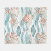 Aqua Korallen Botanisches Küstenmuster Fleecedecke (Vorderseite (Horizontal))