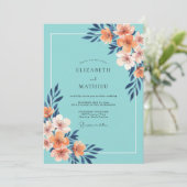 Aqua Korallen Hochzeit Einladung (Stehend Vorderseite)