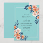 Aqua Korallen Hochzeit Einladung (Vorne/Hinten)