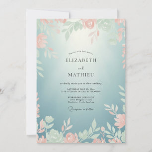 Aqua-Korallen-Reben-Hochzeit Einladung