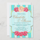 Aqua, Korallen und Gold, Blumen, Einladungen für H (Vorderseite)