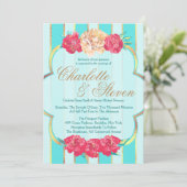 Aqua, Korallen und Gold, Blumen, Einladungen für H (Stehend Vorderseite)