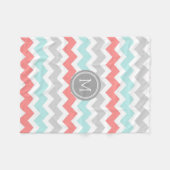 Aqua-korallenrote graue Zickzack Fleecedecke (Vorderseite (Horizontal))