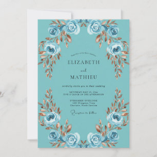 Aqua Kupfer Blütenhochzeit Einladung
