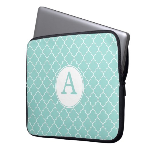 Aqua Lace Monogram Laptop Sleeve (Vorderseite Links)