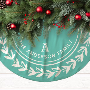 Aqua Laurel Wreath Familie Erstweihnachtsfest Polyester Weihnachtsbaumdecke