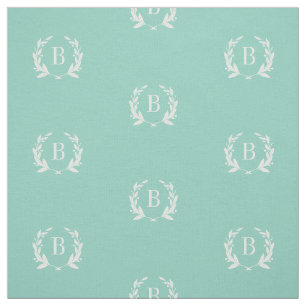 Aqua Laurel Wreath Monogram Stoff