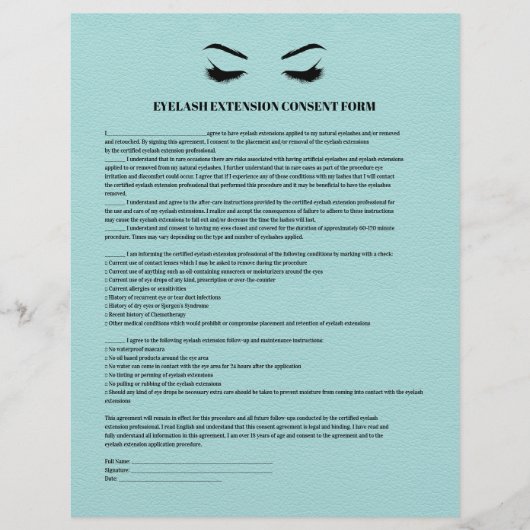 AQUA Leder EYELASH EXTENSION CONSENT FORMULAR Flyer (Vorne)