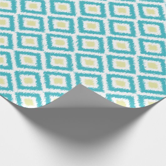 Aqua Lemon Diamonds Ikat Pattern Geschenkpapier (Ecke)