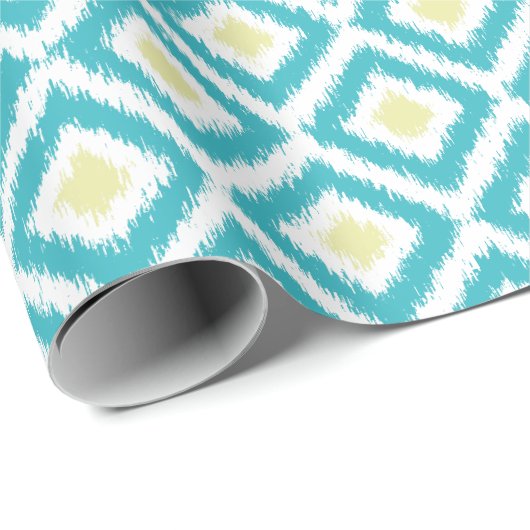 Aqua Lemon Diamonds Ikat Pattern Geschenkpapier (Rolleneckpunkt)