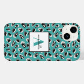 Aqua Leopard Print Personalisiert Monogram Case-Mate iPhone Hülle (Rückseite (Horizontal))