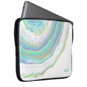 Aqua Lila Agate Marmormuster und Monogramm Laptopschutzhülle (Vorne Rechts)