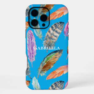 Aqua Lila Blau Orange Federn iPhone 16 Pro Max Hülle