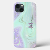 Aqua Lila Crystal Marble Iridescent Agate Case-Mate iPhone Hülle (Rückseite)