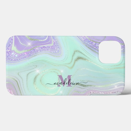 Aqua Lila Crystal Marble Iridescent Agate Case-Mate iPhone Hülle (Rückseite (Horizontal))
