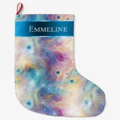 Aqua Lila Floral Peacock Feathers Weihnachten Großer Weihnachtsstrumpf (Vorderseite)