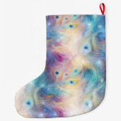 Aqua Lila Floral Peacock Feathers Weihnachten Großer Weihnachtsstrumpf (Rückseite)