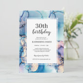 Aqua Lila Gold Geburtstagsparty Einladung (Stehend Vorderseite)