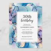 Aqua Lila Gold Geburtstagsparty Einladung (Vorne/Hinten)