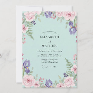 Aqua Lila Iris Eukalyptus Hochzeit Einladung