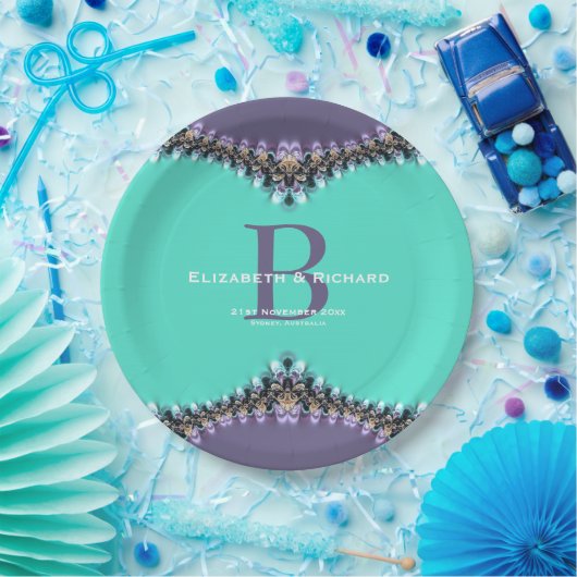 Aqua & Lila Lace Wedding Souvenir Plate Pappteller (Party)