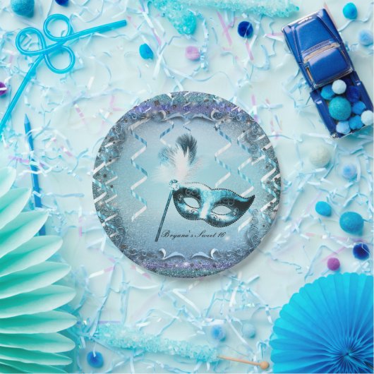 Aqua & Lila Masquerade Maske Elegantes Ball Party Pappteller (Party)