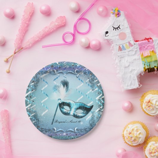 Aqua & Lila Masquerade Maske Elegantes Ball Party Pappteller (Party)