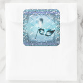 Aqua & Lila Masquerade Maske Elegantes Ball Party Quadratischer Aufkleber (Tasche)