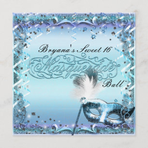 Aqua & Lila Masquerade Maske Geburtstagsparty Einladung