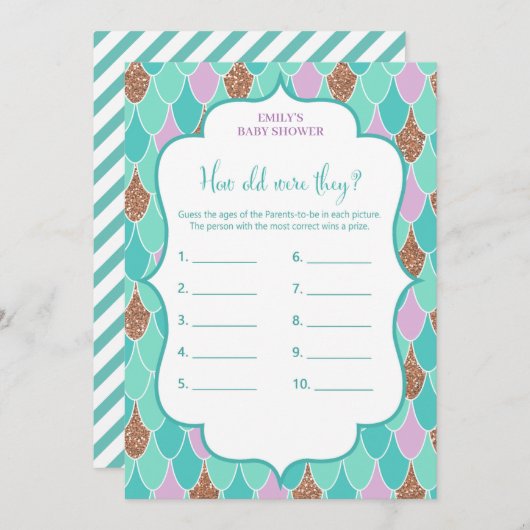 Aqua Lila Mermaid Baby Duschspiel Einladung (Vorne/Hinten)