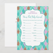 Aqua Lila Mermaid Baby Shower Game Einladung (Vorne/Hinten)