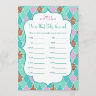 Aqua Lila Mermaid Baby Shower Game Einladung