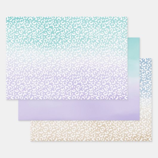 Aqua Lila Ombre Aquarelle Leopardrucke Geschenkpapier Set (Set)