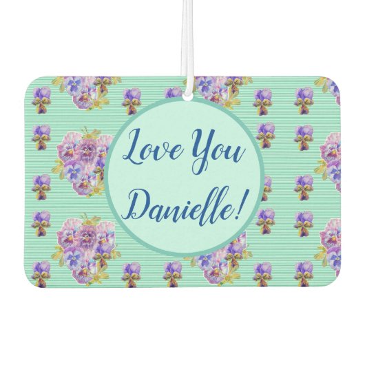 Aqua Lila Pansy floral Blume Car Air Freshener Autolufterfrischer (Vorderseite)