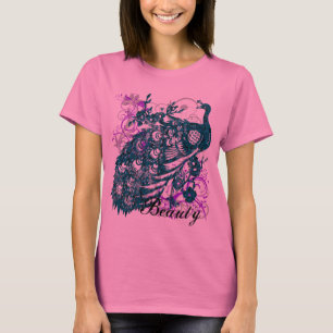 Aqua-lila Pfau, kundengebundener Text-Entwurf T-Shirt