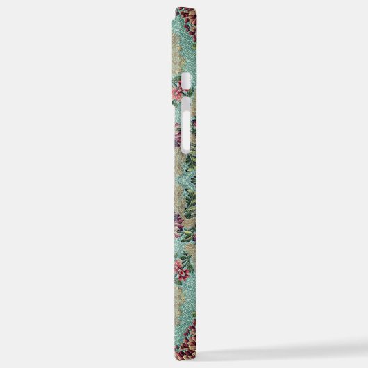 Aqua Lila Pink Floral Imitate Lampas Brocade iPhone Hülle (Linke Seite)