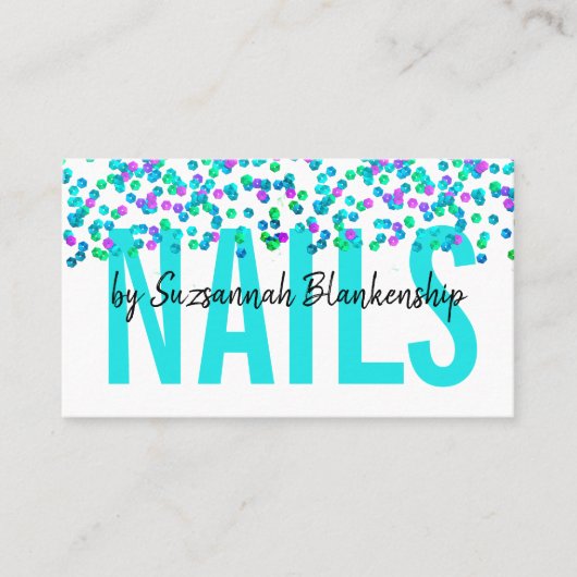 Aqua Lila Sequins Large Text NAILS Custom Visitenkarte (Vorderseite)