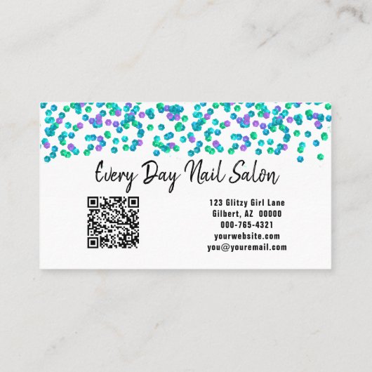 Aqua Lila Sequins Large Text NAILS Custom Visitenkarte (Rückseite)