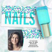Aqua Lila Sequins Large Text NAILS Custom Visitenkarte