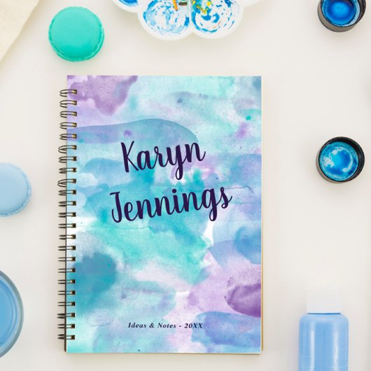 Aqua Lila Wasserfarbe Name hinzufügen Notizblock