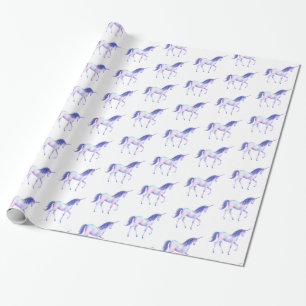 Aqua Lila White Unicorn Geschenkpapier