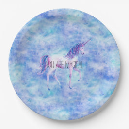 Aqua Lila White Unicorns Geburtstag Pappteller