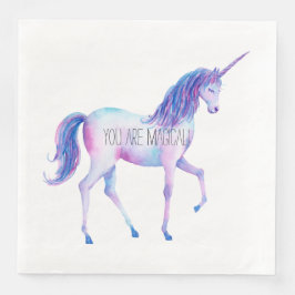 Aqua Lila White Unicorns Geburtstag Serviette