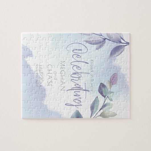 Aqua Lilac Blätter Save the Date Puzzle (Horizontal)