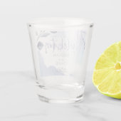 Aqua Lilac Blätter Save the Date Schnapsglas (Rückseite)