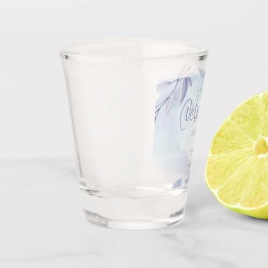 Aqua Lilac Blätter Save the Date Schnapsglas (Links)