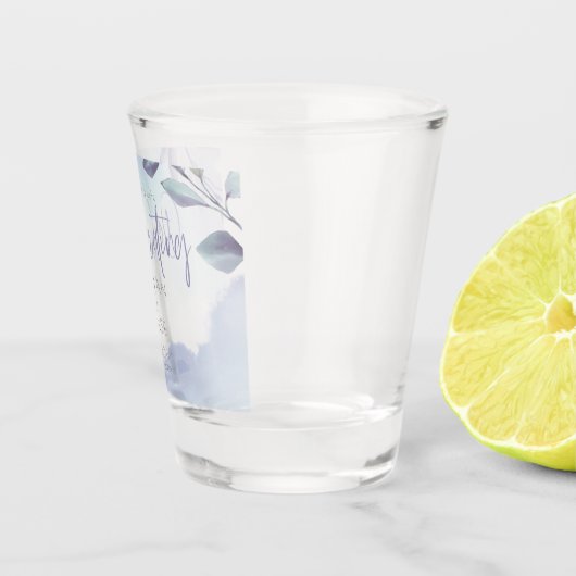 Aqua Lilac Blätter Save the Date Schnapsglas (Rechts)