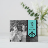 Aqua Lilie Banner Save the Date Postkarte (Stehend Vorderseite)